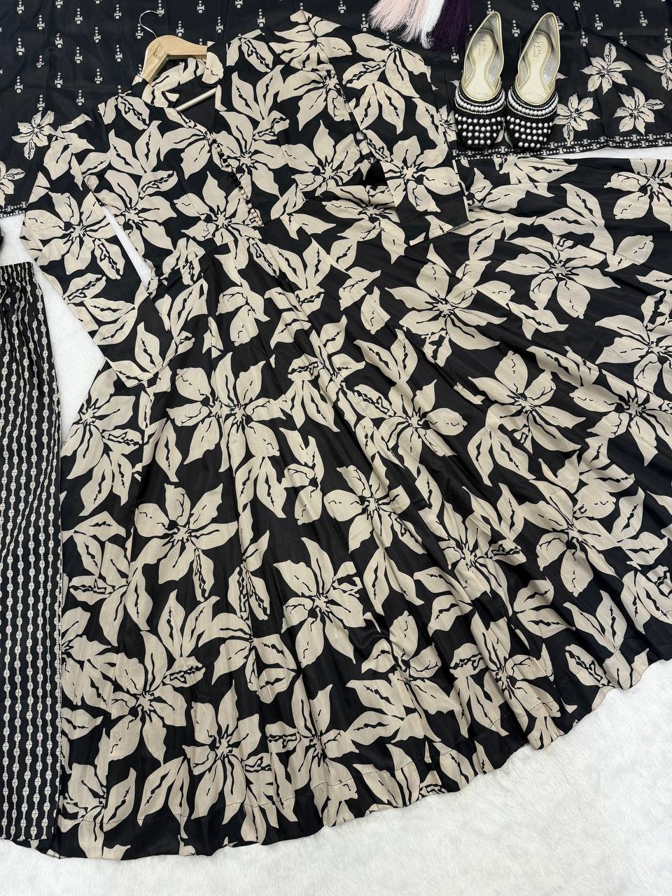 Crimson Noir Floral Couture Set